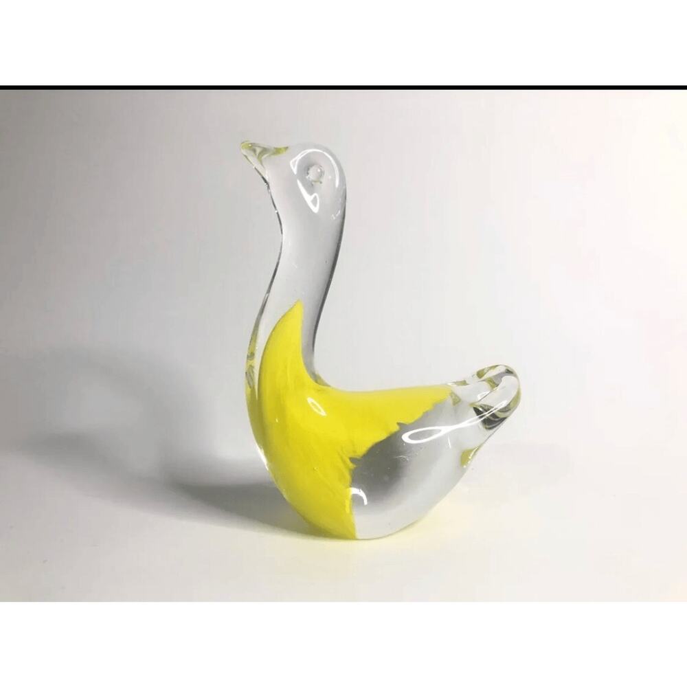 art glass swan‎ crystal clear yellow paper weight desk decor mid century modern